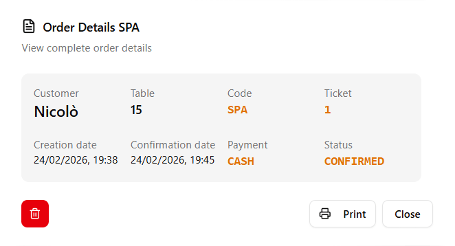 MySagra order card interface